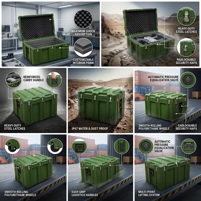 IP67 عازل المياه مربع أدوات Rotomolded EPDM غسيل مختوم LLDPE تخزين المعدات المحمولة للخدمة الميدانية البحرية في الهواء الطلق